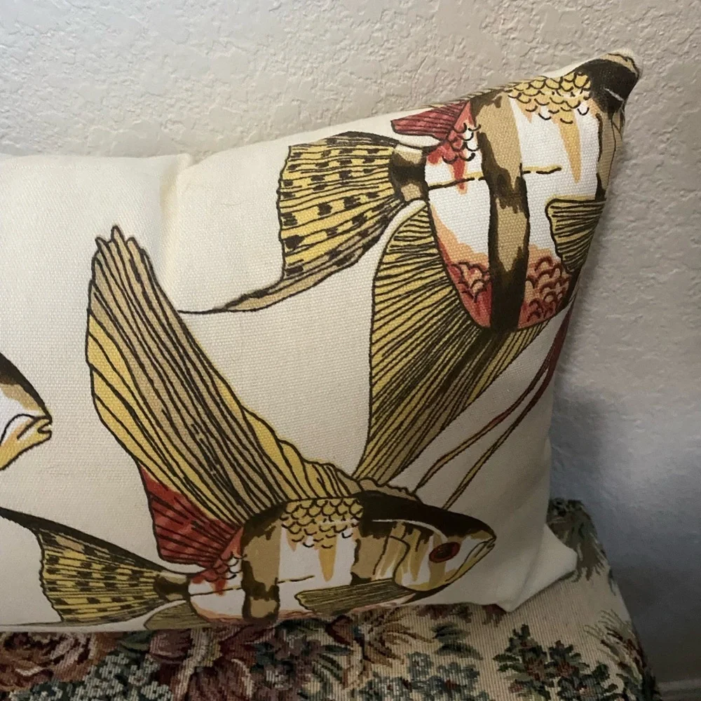 Pottery Barn Nautical Tropical Angel Fish Print Indoor Outdoor 15” Decor Pillow